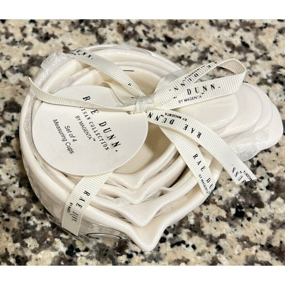 Set Of 4 Rae‎ Dunn Ceramic Measuring Cups Nesting Ivory ONE HALF THIRD QUARTER - Picture 2 of 5